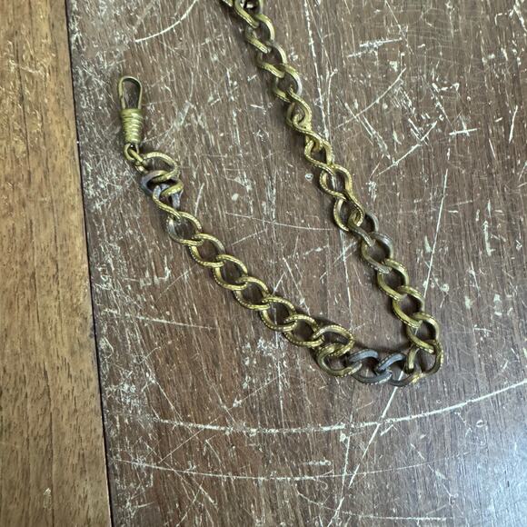 Antique Solid Metal Brass Pocket Watch Chain Vintage Men's Jewelry Tarnished‎ - Picture 4 of 4